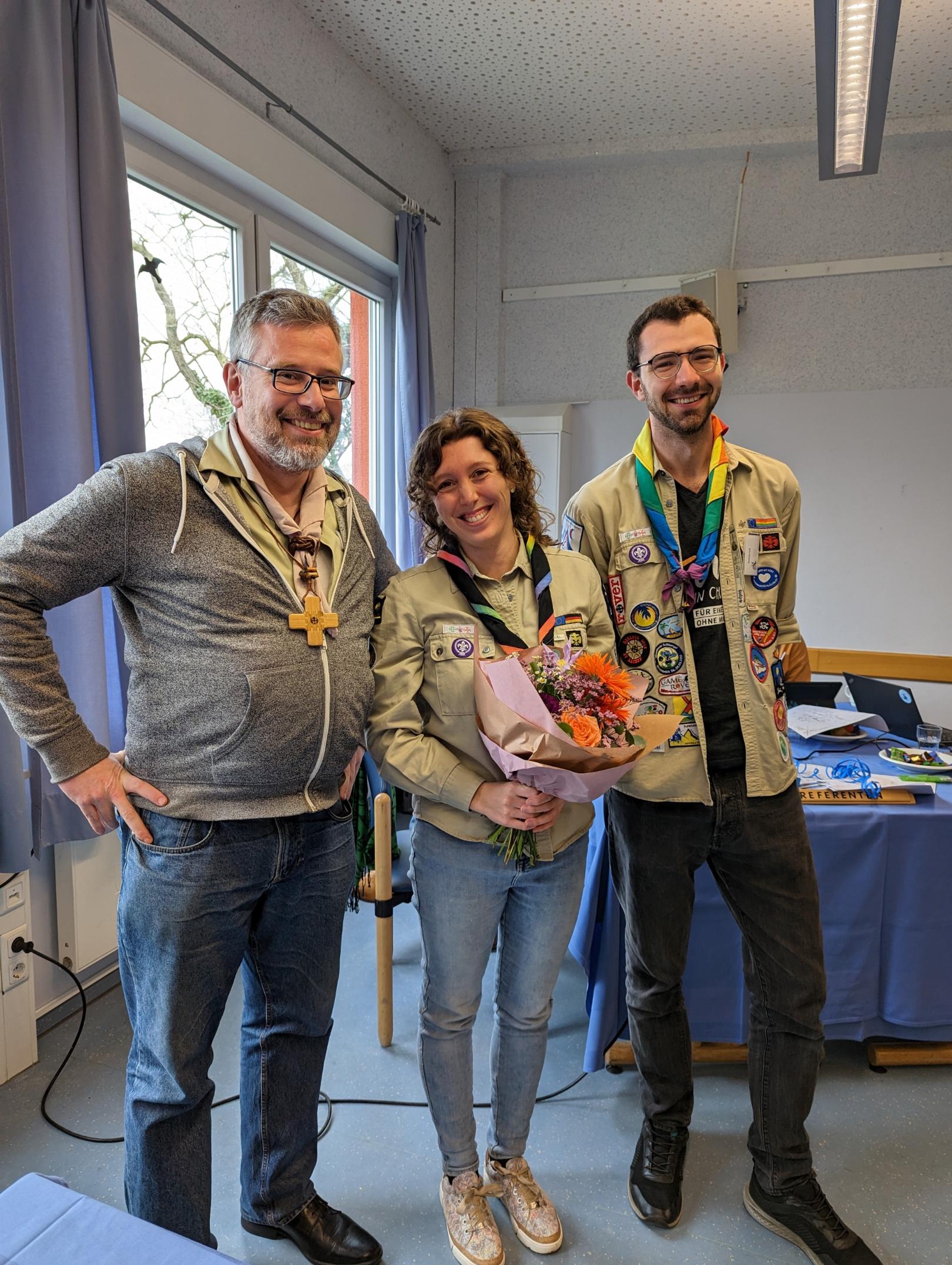 Der Diözesanvorstand Achim Köhler, Sarah Geenen und Matthias Koß (v.l.n.r.) (c) DPSG